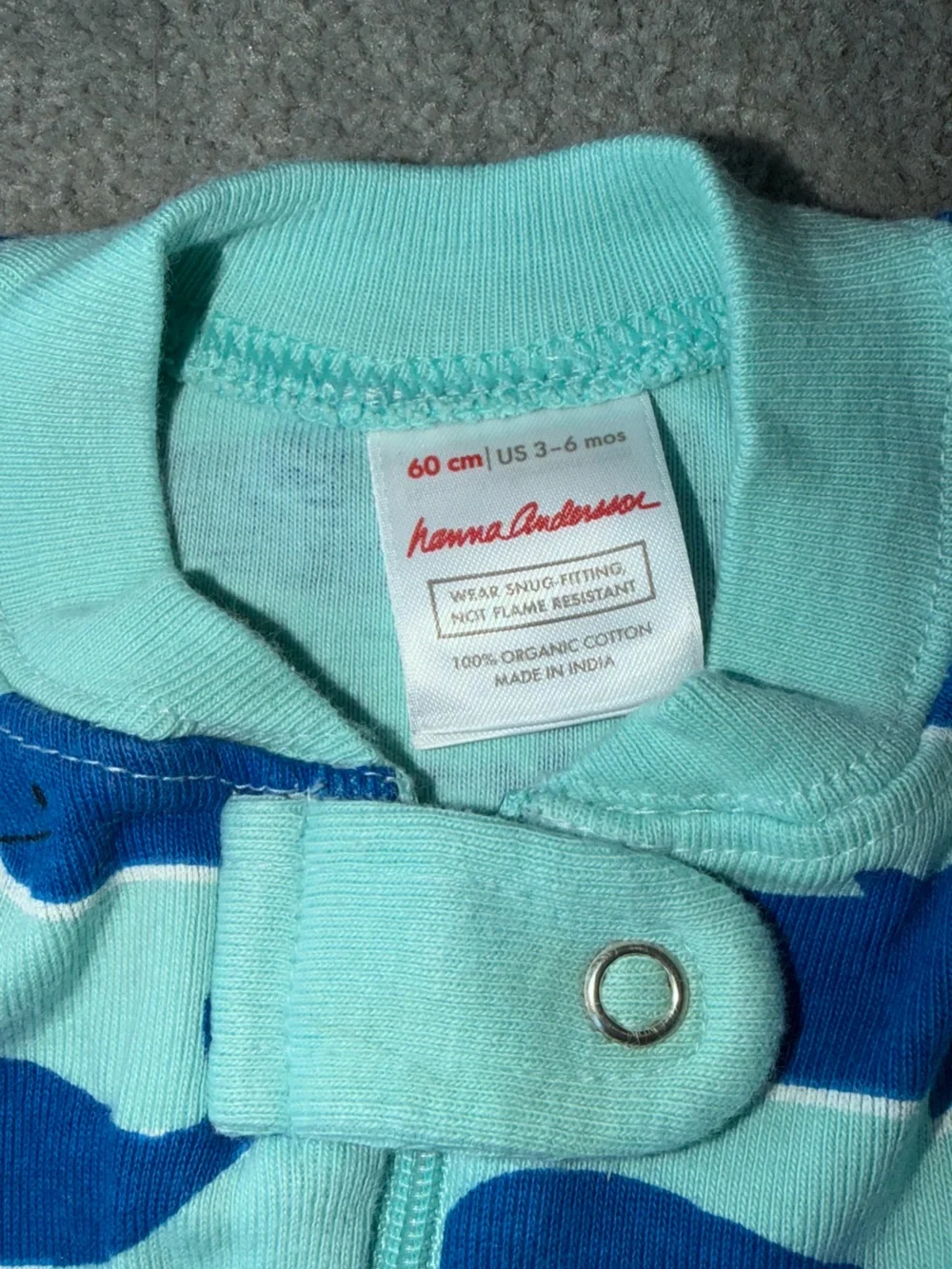 Hanna Andersson Blue Whale Print One-Piece Romper in Aqua and Navy